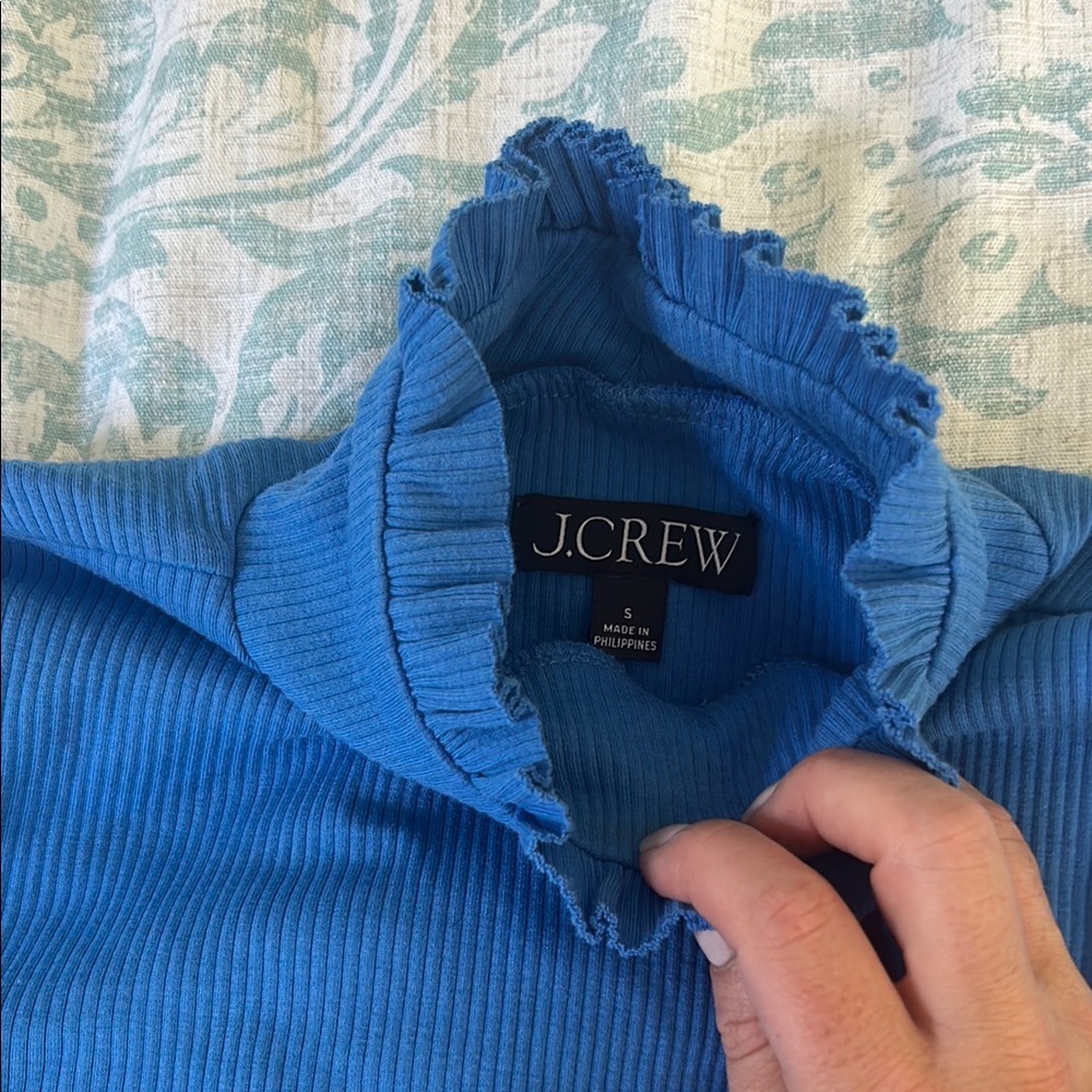J.Crew Blue Ribbed Turtleneck Top - Picture 2 of 2